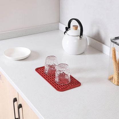 Silicone Dish Drying Mat for Multiple Usage,Easy clean,Eco-friendly,Heat-resistant Silicone Mat for Kitchen Counter or Sink,Refrigerator or Drawer Liner Red S 12 inches x 6 inches