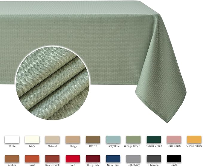 maxmill Weaved Texture Rectangle Tablecloth Water Resistant Wrinkle Free Spill-Proof, Soft Table Cloth for Dining Room Decoration, Banquet Parties Event Holiday Dinner, 60 x 84 Inch Sage Green