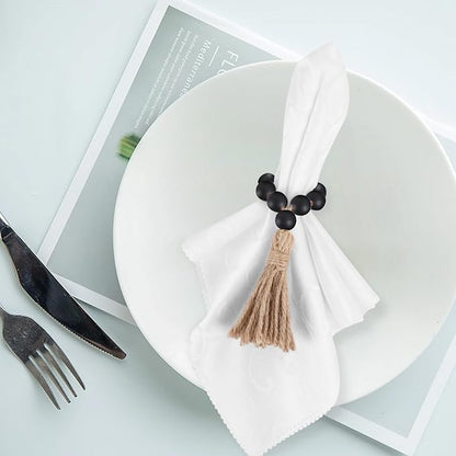 Meplait 6 Pack Wooden Bead Napkin Rings, Boho Farmhouse Table Decor, - Image 2