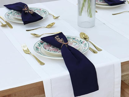 PurpleEssences Set of 12 Cloth Dinner Napkins 100% Cotton 18x18 Inch - Soft Durable Washable - Ideal for Farmhouse Party Christmas Holiday Winter - Perfect Everyday Use Table Linen - Navy Blue