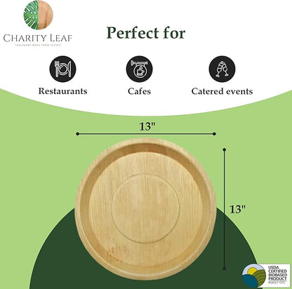 Charity Leaf Disposable Palm Leaf 13" Deep Round Trays (10 pieces) Bamboo Like Serving Platters, Disposable Boards, Eco-Friendly Dinnerware For Weddings, Catering, Events