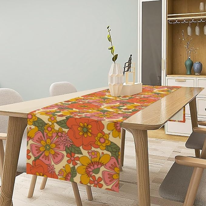 Retro 70s Floral Table Runner Hippie Daisy Flower Peace Love Birthday Party - Image 2