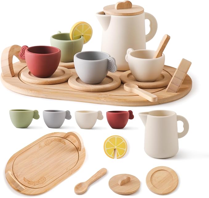 Youuys Wooden Tea Party Set for Toddler 3-5, Kids Tea Sets for Little Girls 4-6 by YOUUYS