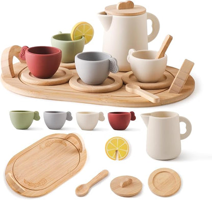 Youuys Wooden Tea Party Set for Toddler 3-5, Kids Tea Sets for Little Girls 4-6 by YOUUYS