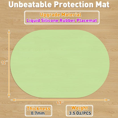 Oval Silicone Placemat Set of 4,Heat Resistant Placemats, Silicone Table Mats,Non-Slip Dining Mat for Home,Waterproof Easy Clean Kids Placemats,17"x12" Ultra-Thin Translucent (4Pcs, Green)