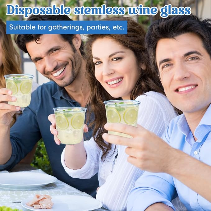 Ziliny 200 Pcs Disposable Stemless Glasses 12oz Crystal Plastic Wine Glasses - Image 5