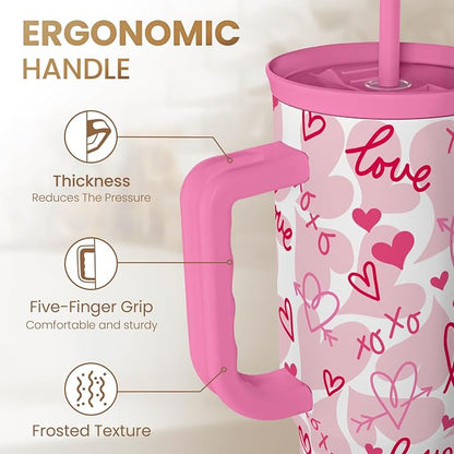 SANDJEST Heart Tumbler with Handle 40oz, Valentines Stainless Steel Insulated - Image 3