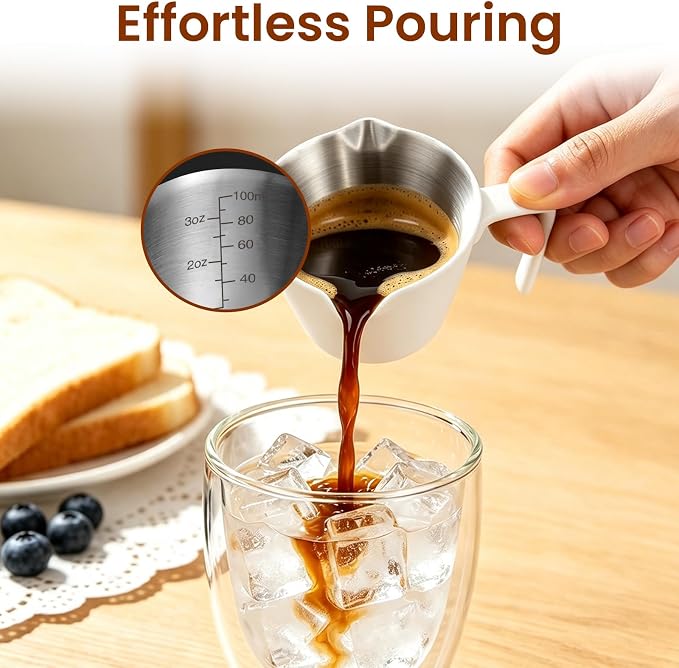 2 Pc Stainless Steel Espresso Shot Cups, 3.4oz/100ml, V-Shaped Mouth - Image 2
