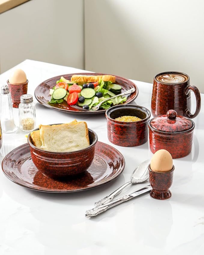 HASENSE Ceramic Dinner Plates Set of 4, 10 Inch Large Red Pasta Dessert Salad - Image 2