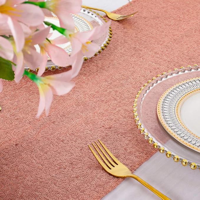 ShiDianYi 12''x72'' Blush Pink Sequin Table Runner - Image 3