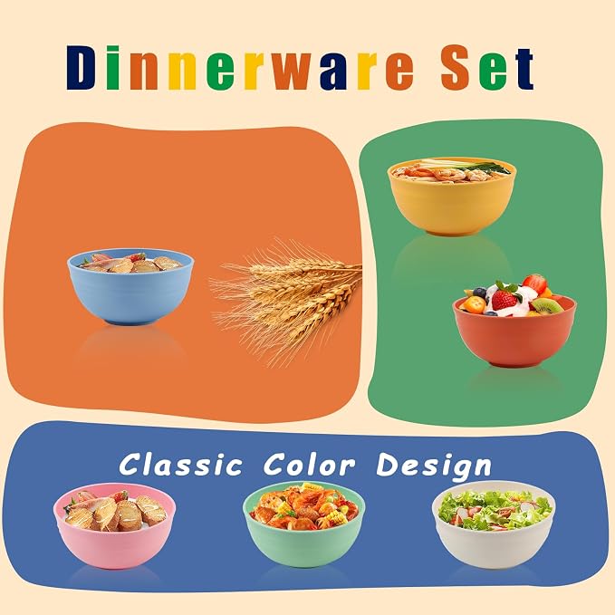 Lazycorner 8 Pcs Wheat Straw Cereal Bowls 26 Oz Wheat Straw Bowls Set Reusable - Image 3