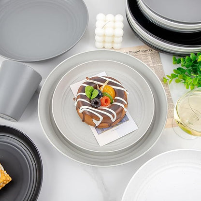 Supernal 32pcs Wheat Straw Dinnerware Sets,Plates and Bowls Sets,Reusable Plastic Plate,Microwave Dishwasher Safe,Plastic Dinnerware Set,Four Color Set 16pcs Plates,8pcs Bowls,8pcs Cups