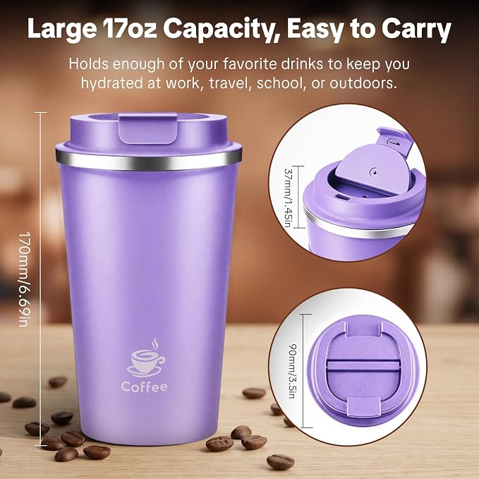 17oz Travel Coffee Mug, Leakproof Vacuum Coffee Cup Insulated Tumbler | 304 - Image 2
