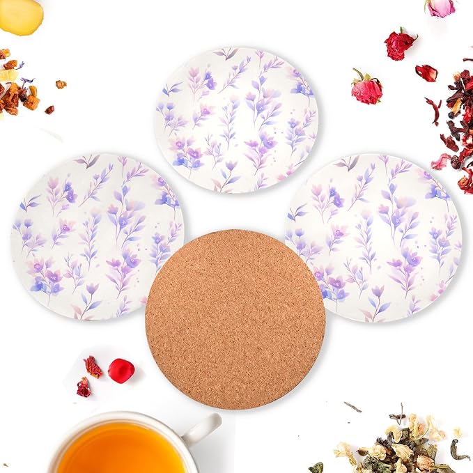 Watercolor Floral Botanical Boho Watercolor 4 Pcs Round Coasters - Image 6