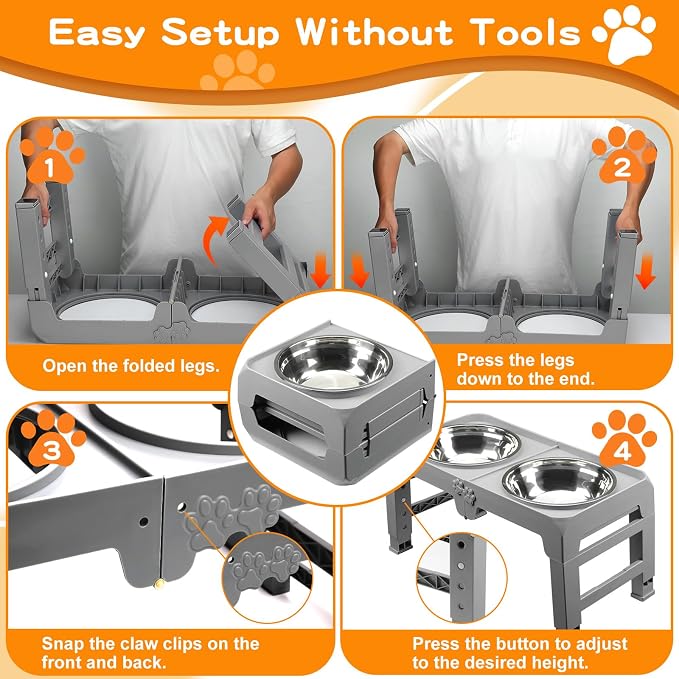 Elevated Dog Bowls for Large Dogs 5 Adjustable Heights 7.5"-15.4", 2 X-Large - Image 6
