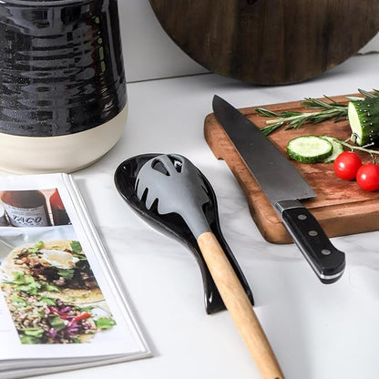 Ceramic Spoon Rest for Stove Top,Large 8.7 Inch Spoon Holder for Kitchen Counter,Porcelain Utensil Rest for Thankgiving and Christmas Gift,Dishwasher Safe and Heat-Resistant,Black(2 PC)