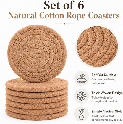 ABenkle Woven Coasters for Drinks Set of 6, Boho Absorbent Drinking Coaster - Image 7