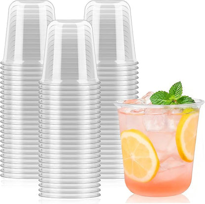 100 x Round Bottom Clear Plastic Cups 12 oz | Disposable Cocktail Cups by Jycnolm