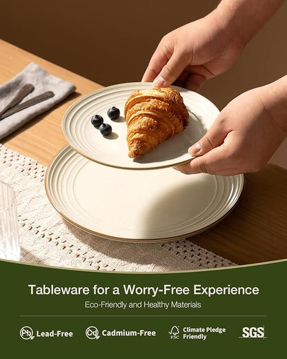 Famiware Jupiter Dinnerware Set, Plates and Bowls Dish Sets for 8 (24 Pieces), Microwave and Dishwasher Safe Stoneware Speckled Tableware, Chip and Scratch Resistant, Vanilla White