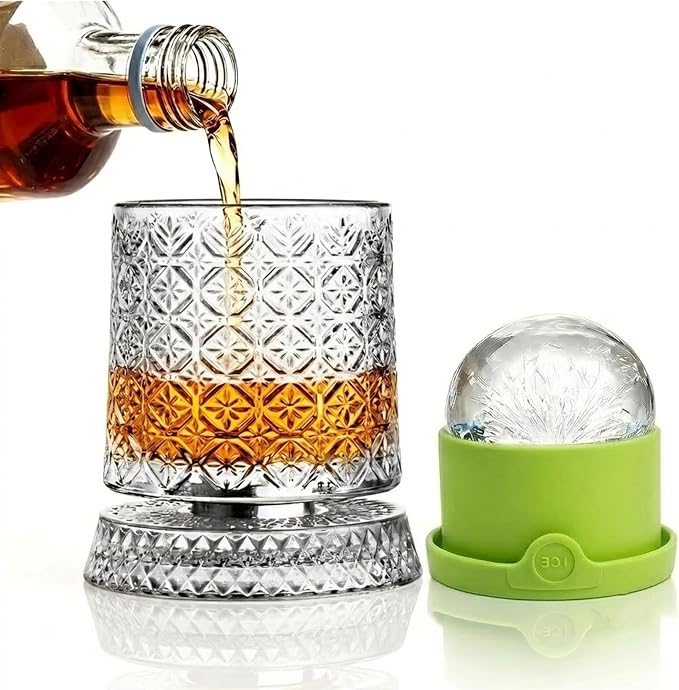 360° Rotating Whiskey Glasses Set of 2, Vintage Crystal Tumblers by Pewfugu