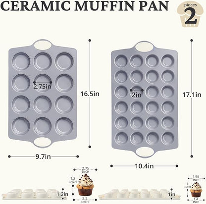 BRONYPRO 2-Pack 12 Cup and Mini 24 Cup Non Toxic Nonstick Ceramic Muffin Pan & - Image 7