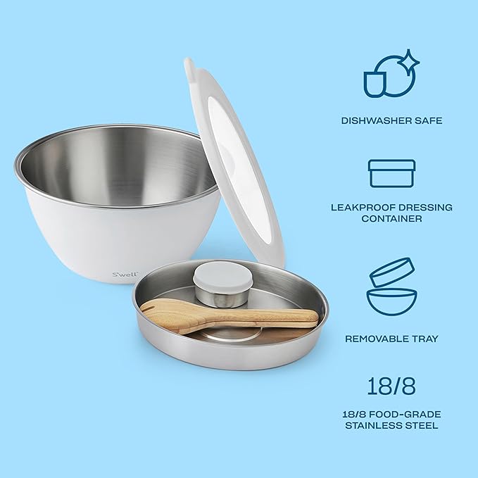 S'well Stainless Steel Salad Bowl Kit XL 184oz, Angel Food, Includes 5oz - Image 3