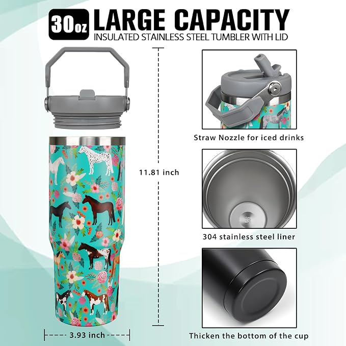 30 oz Horse Tumbler with Handle and Flip Straw, Vacuum Insulated Water Bottle - Image 2