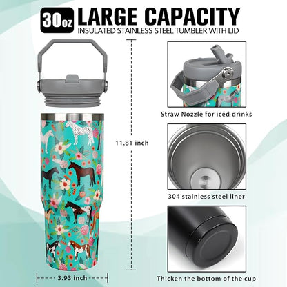 30 oz Horse Tumbler with Handle and Flip Straw, Vacuum Insulated Water Bottle - Image 2