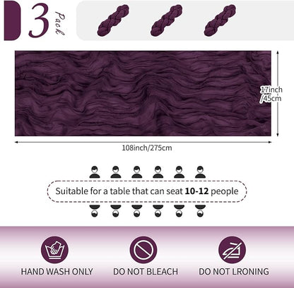 3 Pack Dark Purple Cheesecloth Table Runner 17x108 Inch Semi Sheer Boho Gauze - Image 2