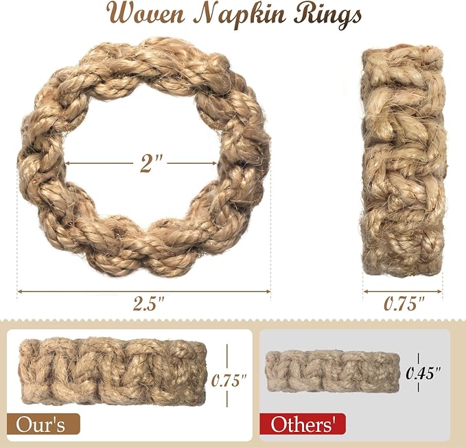 Boho Napkin Rings Set of 6, Handwoven Natural Jute Napkin Rings, Boho Style - Image 4