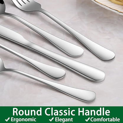 24-Piece Silverware Set with Steak Knives,Flatware Set Service for 4 Person, Food-Grade Stainless Steel Cutlery Set,Includes Knife Spoon And Fork, Mirror Finished Utensil Sets for Home Restaurant