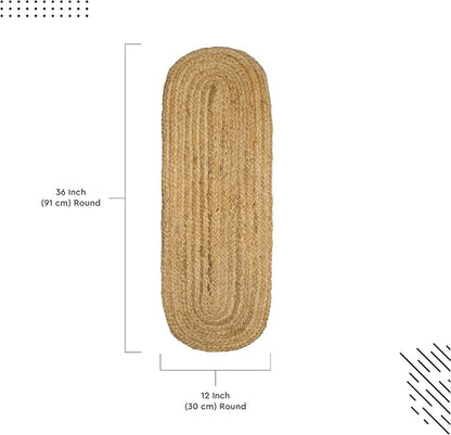 Encasa XO Handwoven Jute Table Runner, Center Table 12"x36" Jute Natural Bleach - Image 2