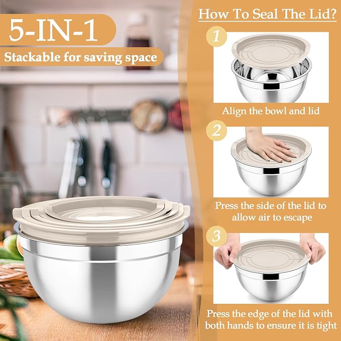 TeamFar Mixing Bowls, Stainless Steel Nesting Salad Bowls Set | Mixing Bowls - Image 6