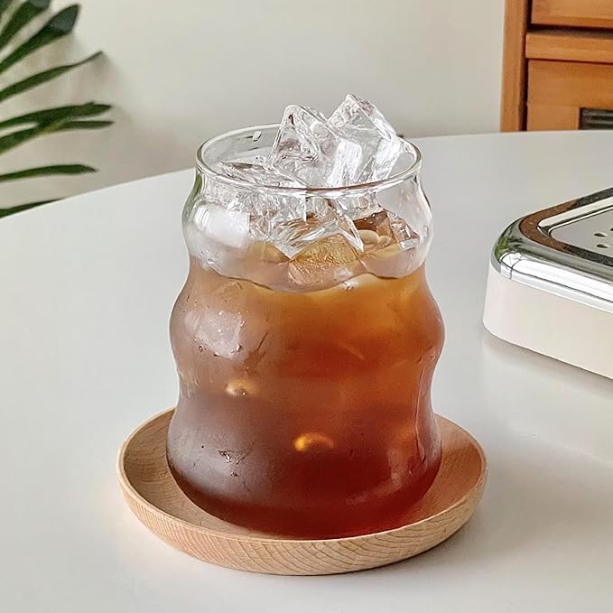 Vintage Ripple Glass Tumbler, 18 oz, Borosilicate Glass, Open Top, General Use by Dxmimer