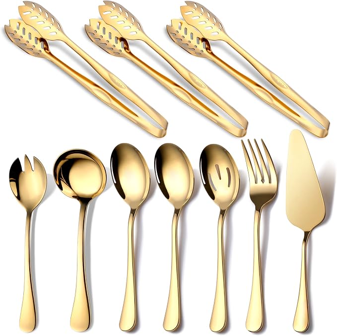 Gold Serving Utensils, OGORI 10-Piece Polished Stainless Steel Gold Serving by OGORI