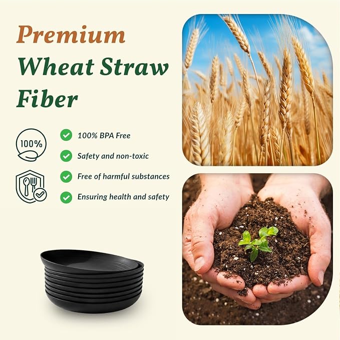 Wheat Straw Plates Unbreakable Deep Dessert Plates Set of 8 Plastic Plates - Image 3