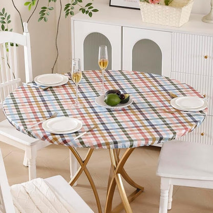 Walrus Round Vinyl Fitted Tablecloth with Flannel Backing Elastic Edge Design Table Cover Waterproof Oil-Proof PVC Table Cloth Stain-Resistant Best for 45"-56" Round