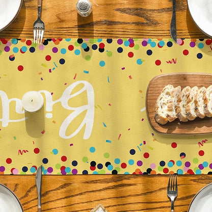 Artoid Mode Polka Dot Yellow Happy Birthday Table Runner, Seasonal Summer - Image 7