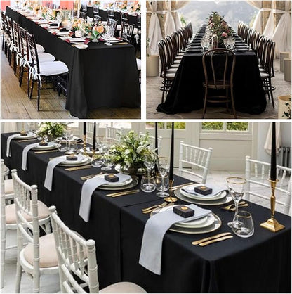 8 Pack Black Tablecloth 90 x 132 Inch Rectangular Table Cloth for 8 Foot Rectangle Tables, Wrinkle Resistant Washable Polyester Fabric Covers for Wedding Party Banquet Buffet and Camping