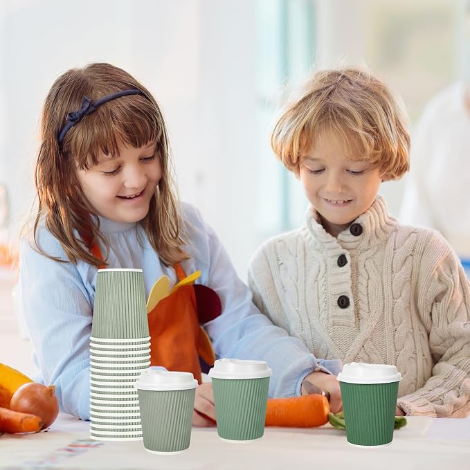 Whaline 100Pcs Sage Green Disposable Coffee Cups - Image 5