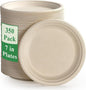 Vplus 350 Pack Paper Plates 7 inch 100% Compostable, Heavy-Duty Disposable Paper Plates Bagasse Natural Biodegradable Eco-Friendly Sugarcane