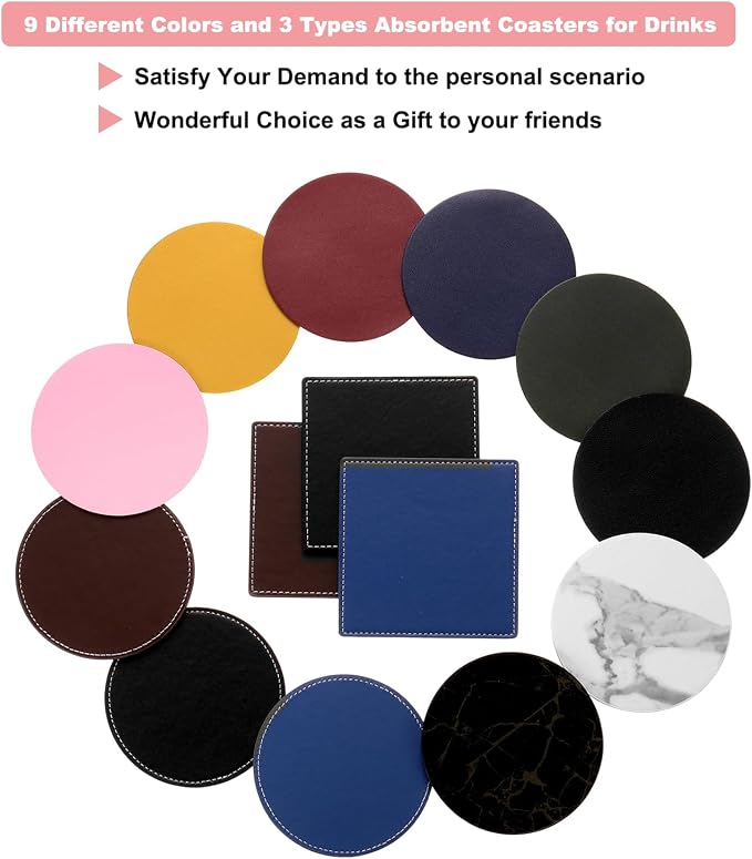 uxcell Square Drink Coasters Set of 6 White Stitched Dual Sided Non-Slip - Image 4