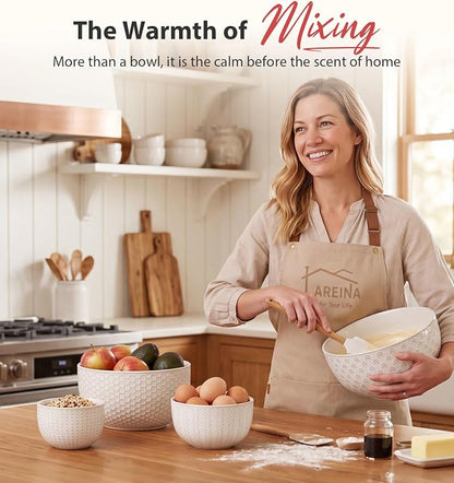 Lareina Ceramic Large Mixing Bowls Set of 4, 20/44/98/145 OZ, Ivory White | - Image 2