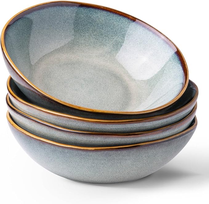 AmorArc Ceramic Cereal Bowls Set of 4, 24 oz Handmade Stoneware Bowls by AmorArc