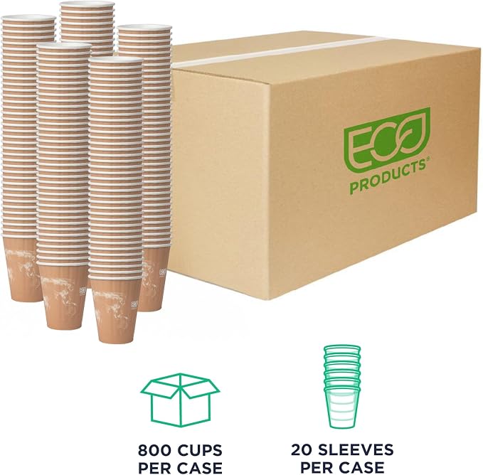 ECO PRODUCTS Compostable Disposable Insulated World Art 8oz Coffee Cups - Image 2