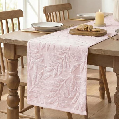 Artoid Mode Pink Soft 3D Jacquard Leaves 100%Cotton Spring Table Runner - Image 6
