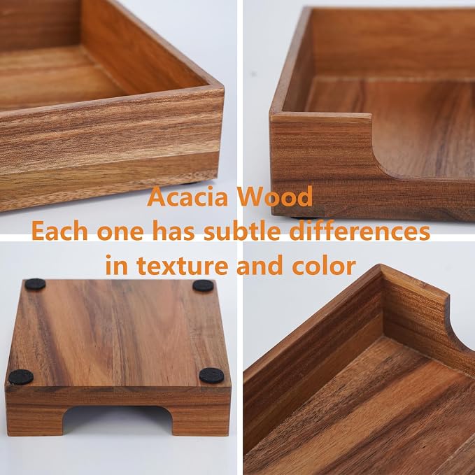 Acacia Napkin Holder for Table, 4 Non Slip Pads, Luncheon Paper Napkins - Image 4