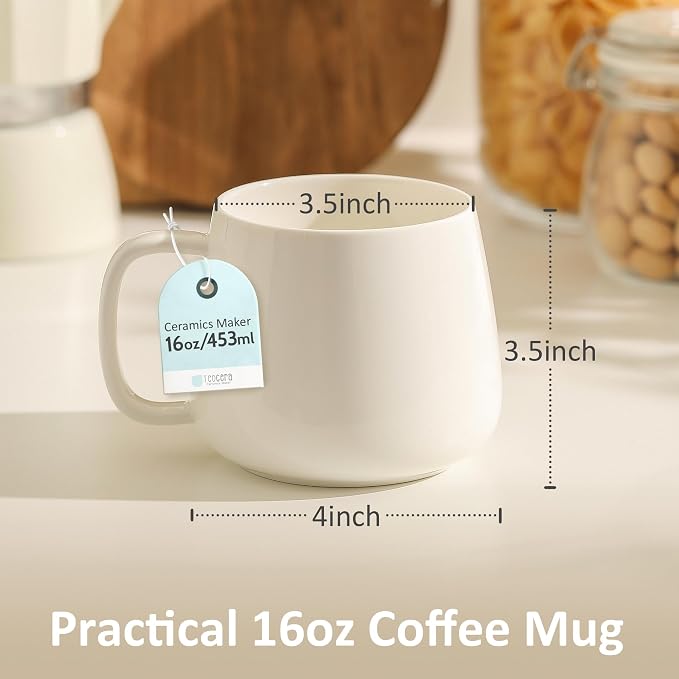 Teocera 16oz Ceramic Coffee Mugs Set of 4 – Stackable Latte Cups, Dishwasher & - Image 3