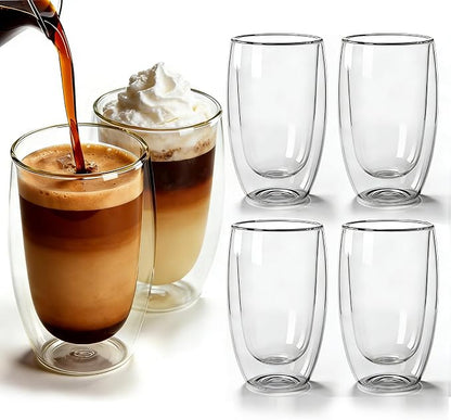 Etolies 6 Pack Double Wall Glass Coffee Mugs, 15oz Glass coffee Cups, Drinking by Etolies