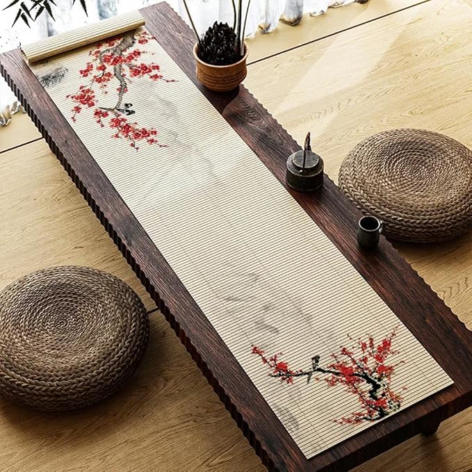 Asian Style Bamboo Table Runner, Ancient Chinese Paintings Zen Table Mat by Unknown